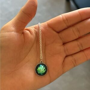 Elegant Silver Necklace with Green Pendant